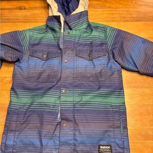 Burton Dry Ride Blue and Green Striped Jacket with Hood size M 10/12